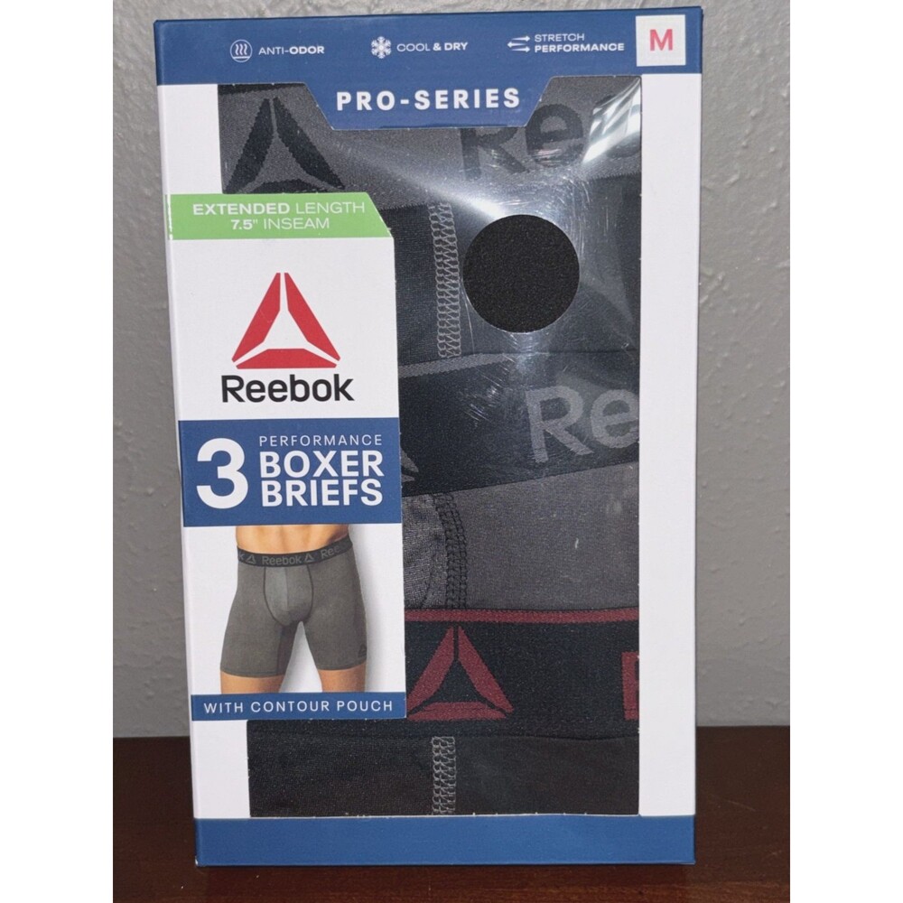 Reebok Men's 3 Pack Medium Performance Extended Length Boxer Briefs - 7.5 Inseam